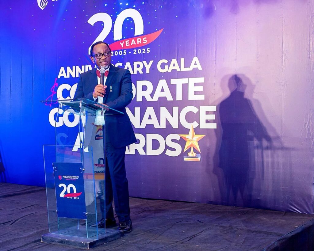 Prof. Fabian Ajogwu, SAN, at the 20th anniversary of SCGN